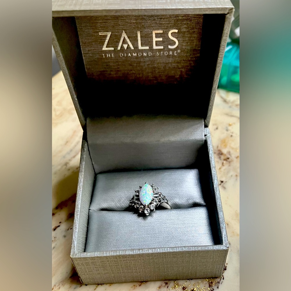 Marquise Lab-Created Opal and White Sapphire Starburst Ring